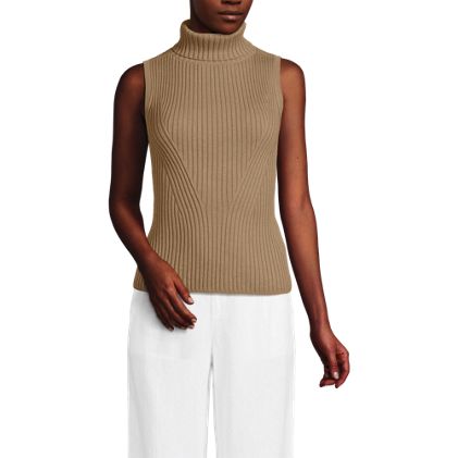 Women's Fine Gauge Cotton Turtleneck Tank Sweater - image 3