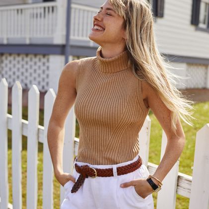 Women's Fine Gauge Cotton Turtleneck Tank Sweater - primary