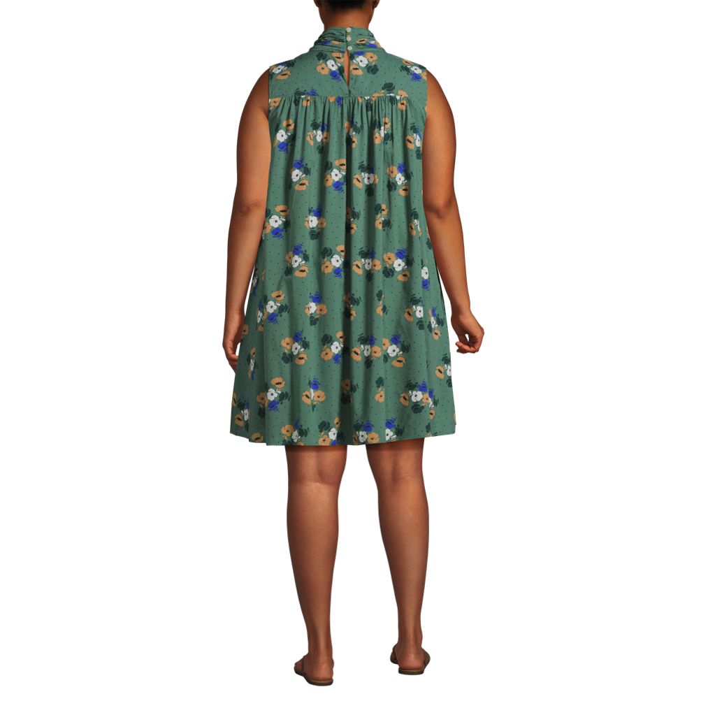 Women's Plus Size Cotton Voile Mock Neck Shift Dress | Lands' End