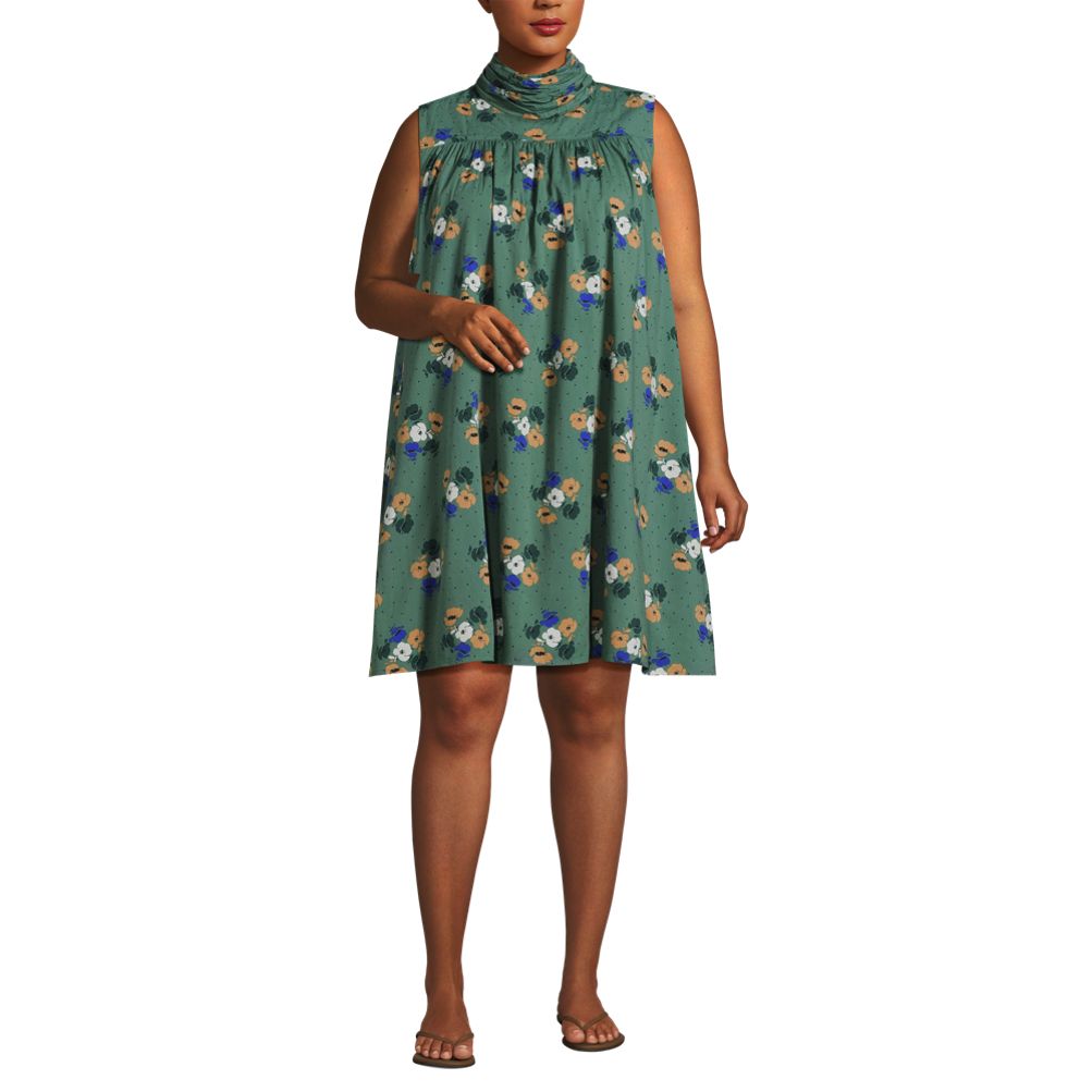 Women's Plus Size Cotton Voile Mock Neck Shift Dress | Lands' End