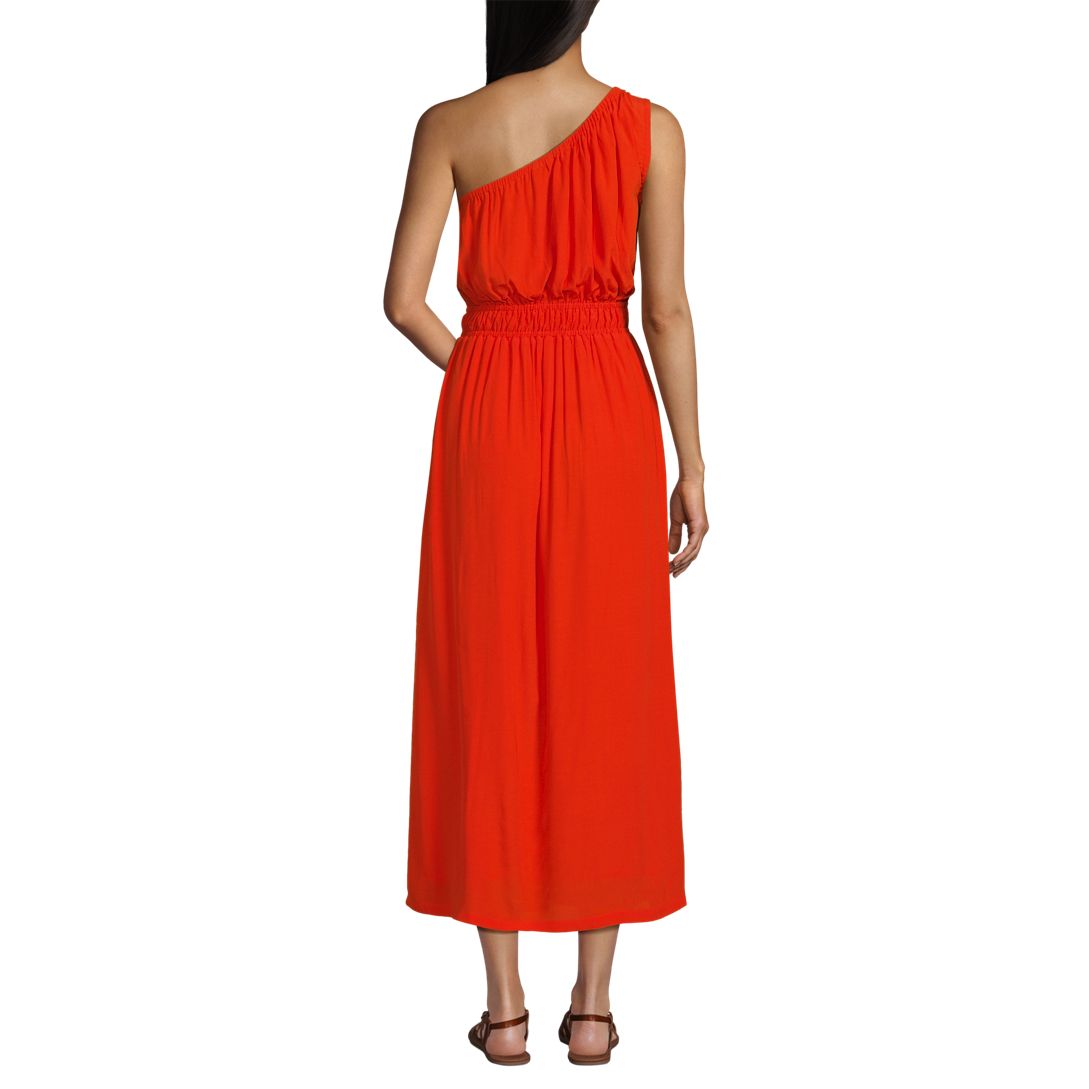 Women's One Shoulder Crepe Midi Dress