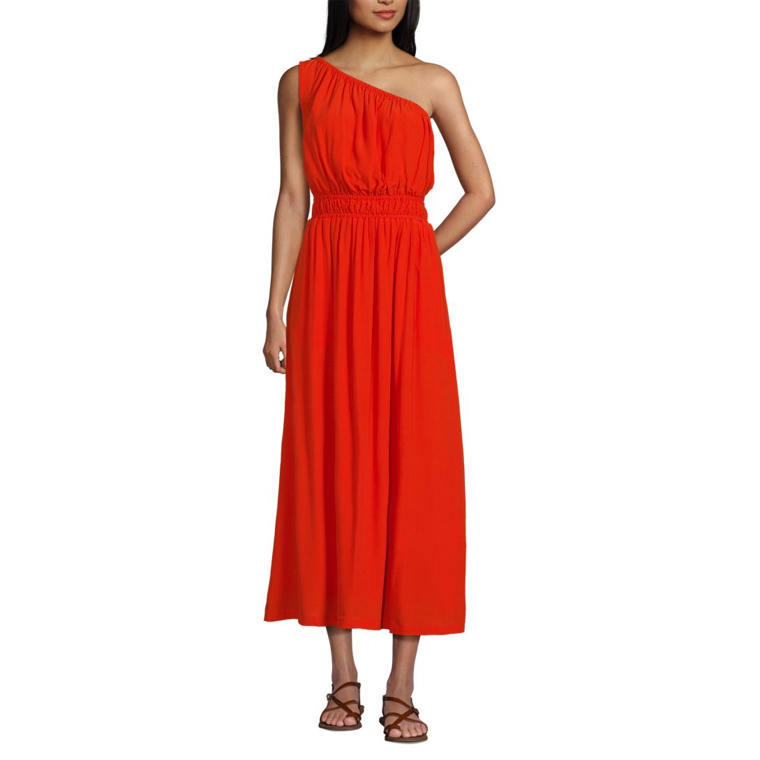 Women's One Shoulder Crepe Midi Dress