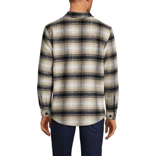  Lands' End Hemdjacke Aus Gebürstetem Flanell Und Stepp, Herren, Größe:44-46 Regular, Schwarz, Woll-mischung/polyester-mischung, By Lands' End 