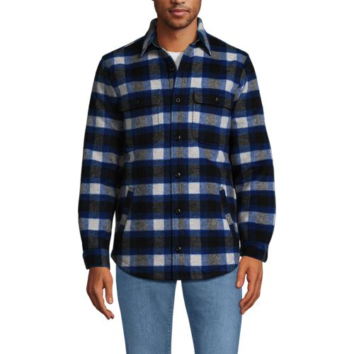  Lands' End Hemdjacke Aus Gebürstetem Flanell Und Stepp, Herren, Größe:44-46 Regular, Grau, Woll-mischung/polyester-mischung, By Lands' End 