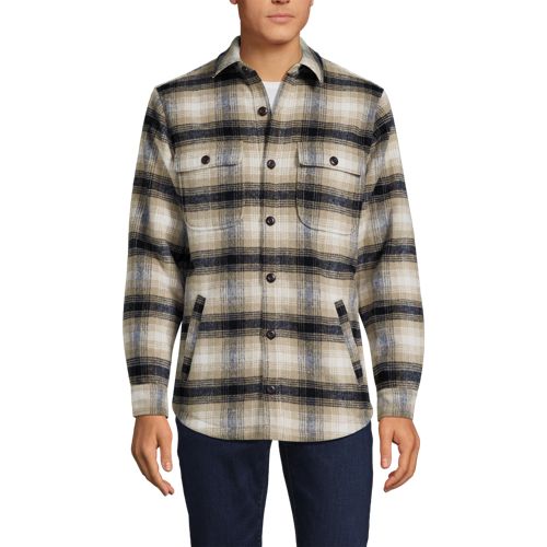  Lands' End Hemdjacke Aus Gebürstetem Flanell Und Stepp, Herren, Größe:44-46 Regular, Schwarz, Woll-mischung/polyester-mischung, By Lands' End 