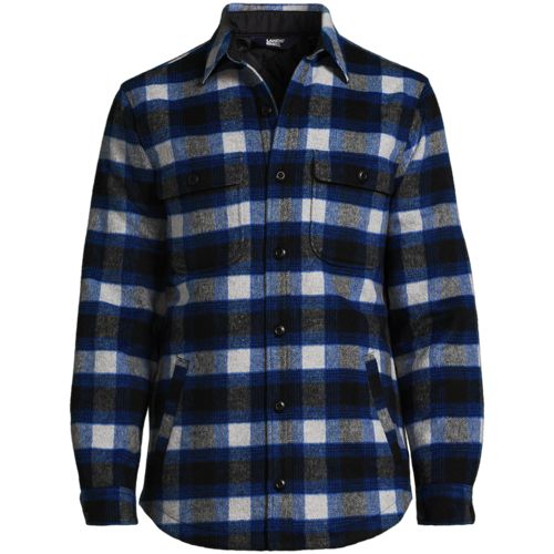  Lands' End Hemdjacke Aus Gebürstetem Flanell Und Stepp, Herren, Größe:44-46 Regular, Grau, Woll-mischung/polyester-mischung, By Lands' End 