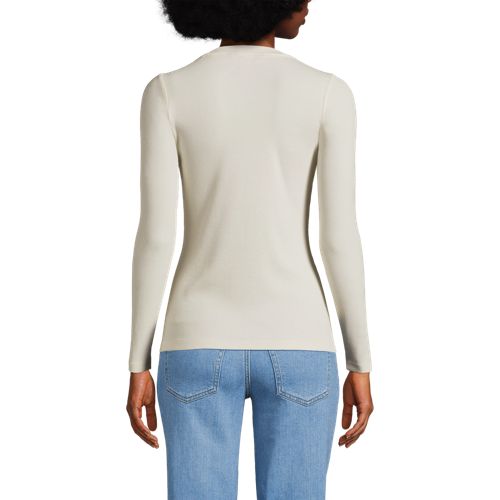  Lands' End Fließendes Doppeljersey-henleyshirt, Damen, Größe:44-46 Regular, Weiß, Elasthan/polyester/viskose, By Lands' End 