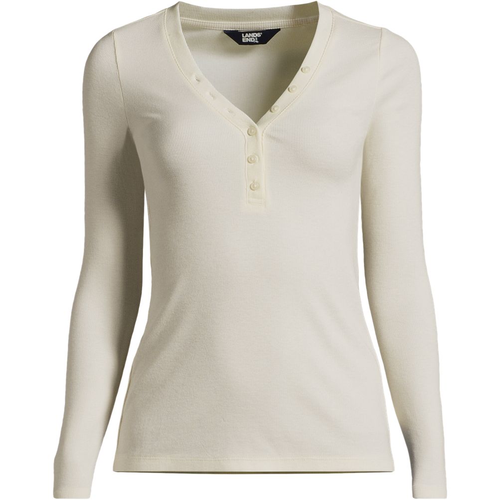 Women s Drapey Rib Skimming Long Sleeve Henley T Shirt Lands End