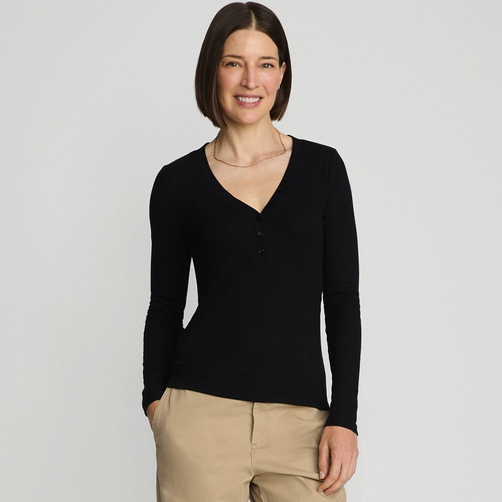 売れ筋商品|||ランズエンド カットソー トップス レディース Women's Drapey Rib Skimming Long Sleeve Henley T-Shirt Fresh ivory Women's Drapey Rib Skimming Long Sleeve Henley T-Shirt