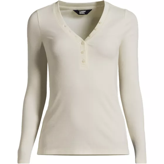 Women's Drapey Rib Skimming Long Sleeve Henley T-Shirt - primary