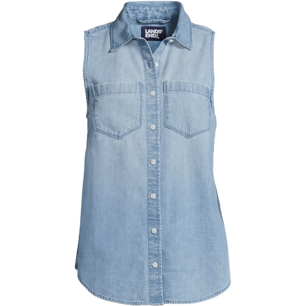 Women's Plus Size Sleeveless Denim Button Front Shirt Lands' End