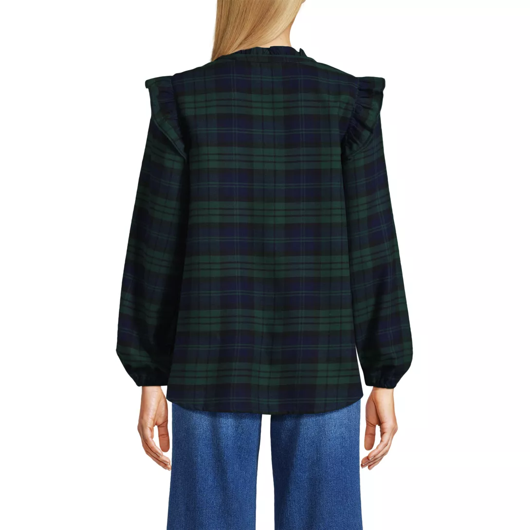 Women's Ruffle Front Flannel Popover Blouse