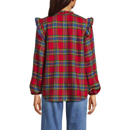 Women's Ruffle Front Flannel Popover Blouse - image 1