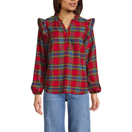 Women's Ruffle Front Flannel Popover Blouse - image 2