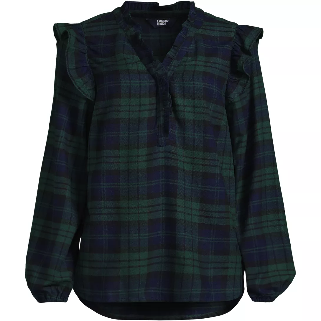 Women's Ruffle Front Flannel Popover Blouse