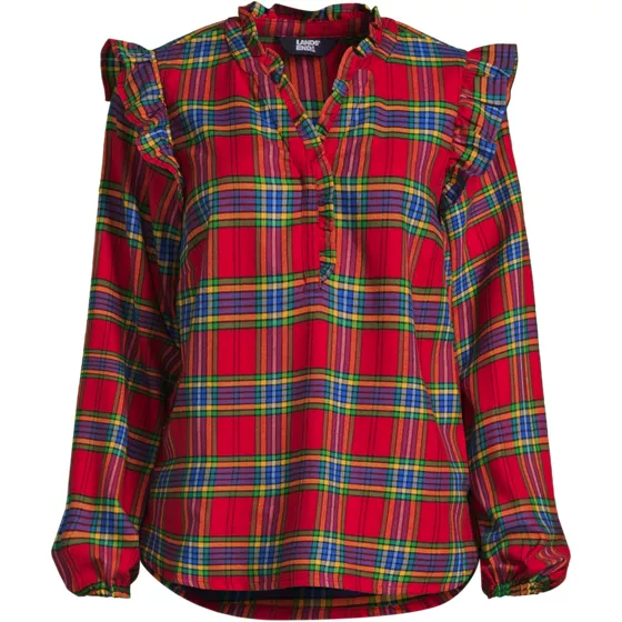 Women's Ruffle Front Flannel Popover Blouse - primary