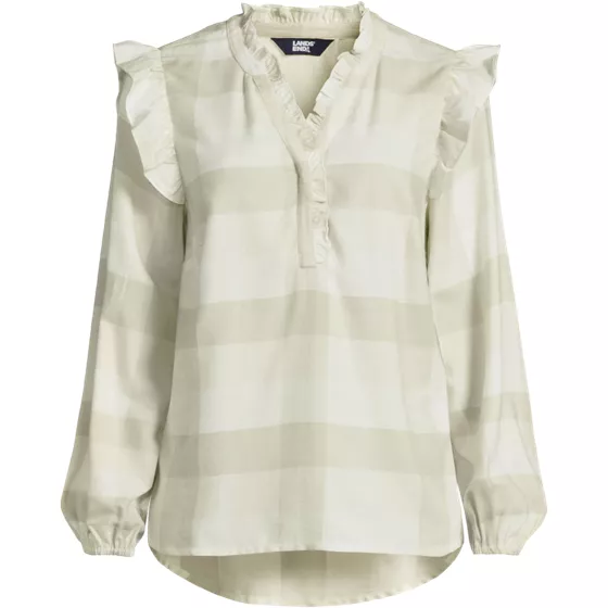 Women's Ruffle Front Flannel Popover Blouse - primary