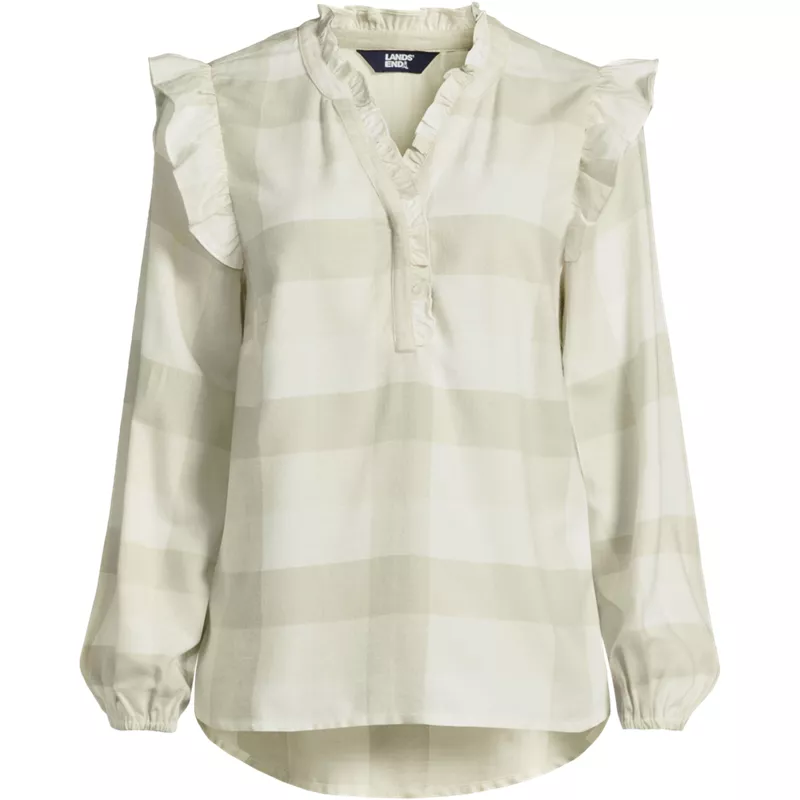 Women's Ruffle Front Flannel Popover Blouse, Front