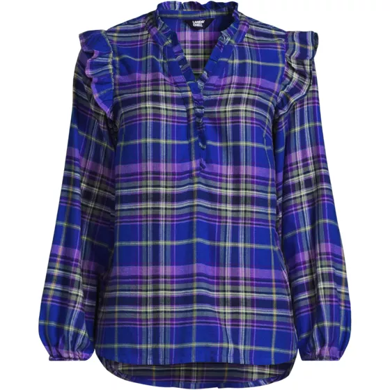 Women's Ruffle Front Flannel Popover Blouse - primary