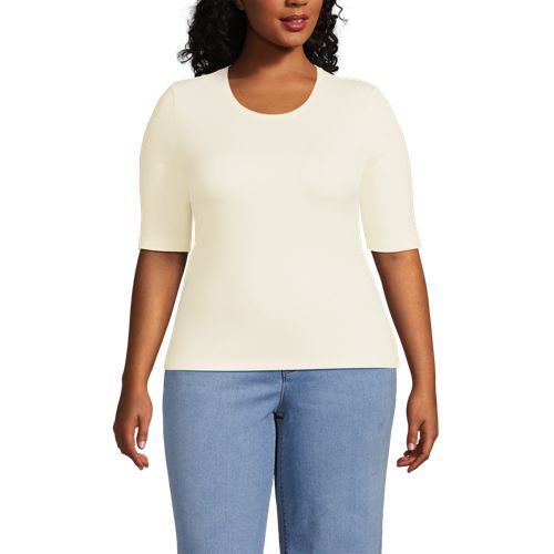 売れ筋商品|||ランズエンド カットソー トップス レディース Plus Size Long Sleeve Lightweight Jersey Crew Neck Top Black Women's Lightweight Jersey Skimming Long Sleeve Crew Neck T