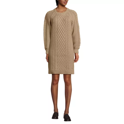Women's Cotton Blend Cable Crew Neck Sweater Dress, Front