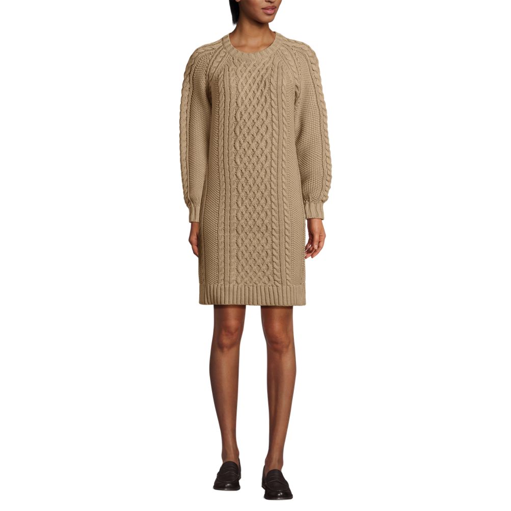Women's Cotton Blend Cable Crew Neck Sweater Dress