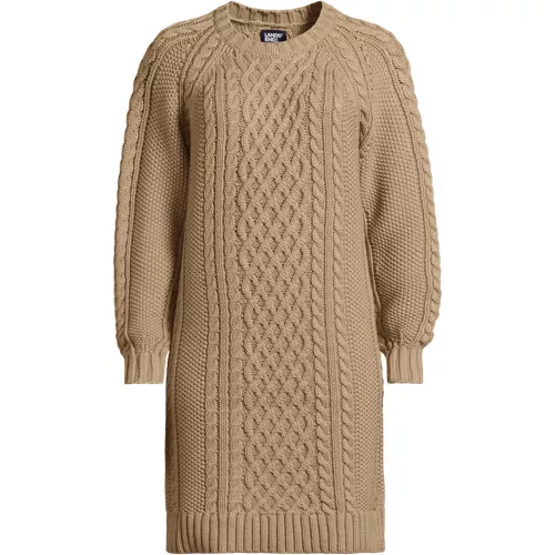 Women's Cotton Blend Cable Crew Neck Sweater Dress, Front