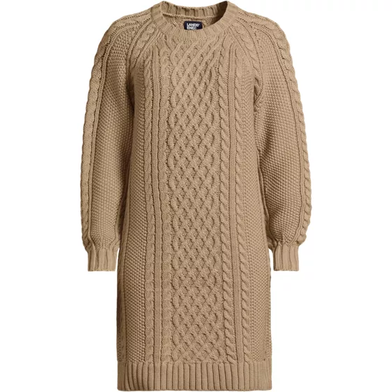 Women's Cotton Blend Cable Crew Neck Sweater Dress - primary