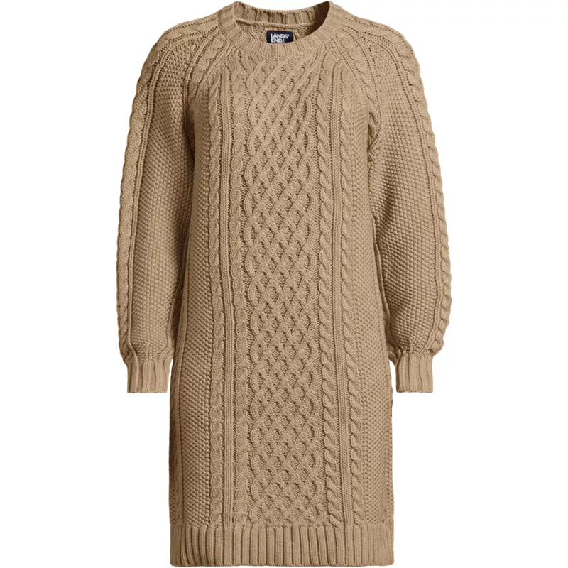 Women's Cotton Blend Cable Crew Neck Sweater Dress, Front