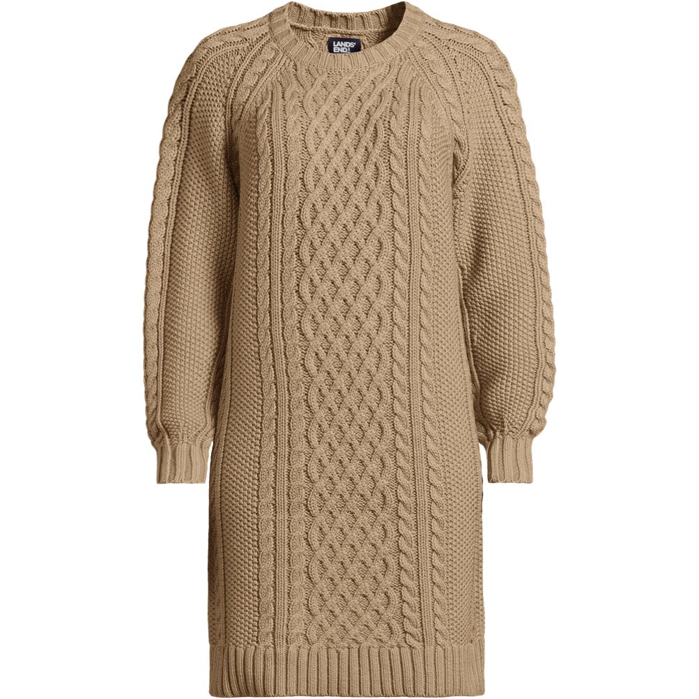 Women's Cotton Blend Cable Crew Neck Sweater Dress | Lands' End