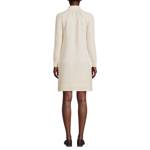 Women's Boucle Long Sleeve Raglan Mock Neck Sweater Dress, Back