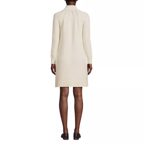 Women's Boucle Long Sleeve Raglan Mock Neck Sweater Dress, Back