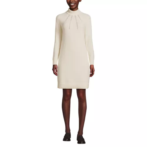 Women's Boucle Long Sleeve Raglan Mock Neck Sweater Dress, Front