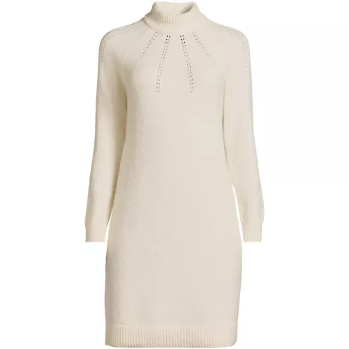 Women's Boucle Long Sleeve Raglan Mock Neck Sweater Dress, Front