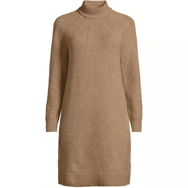 Women's Boucle Long Sleeve Raglan Mock Neck Sweater Dress, Front
