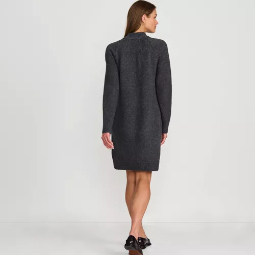 Women's Boucle Long Sleeve Raglan Mock Neck Sweater Dress, Back