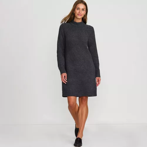 Women's Boucle Long Sleeve Raglan Mock Neck Sweater Dress, Front
