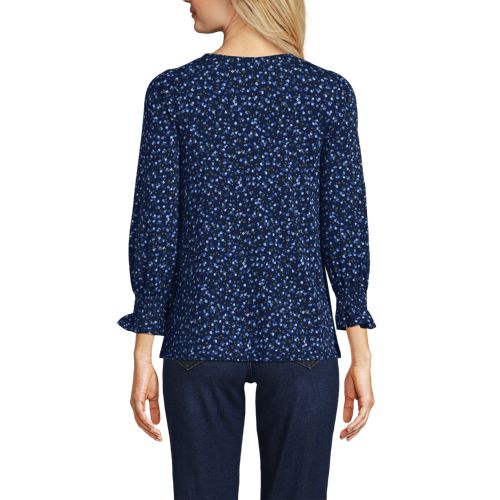 Women's 3/4 Sleeve Lightweight Jersey Button Front Top, Back