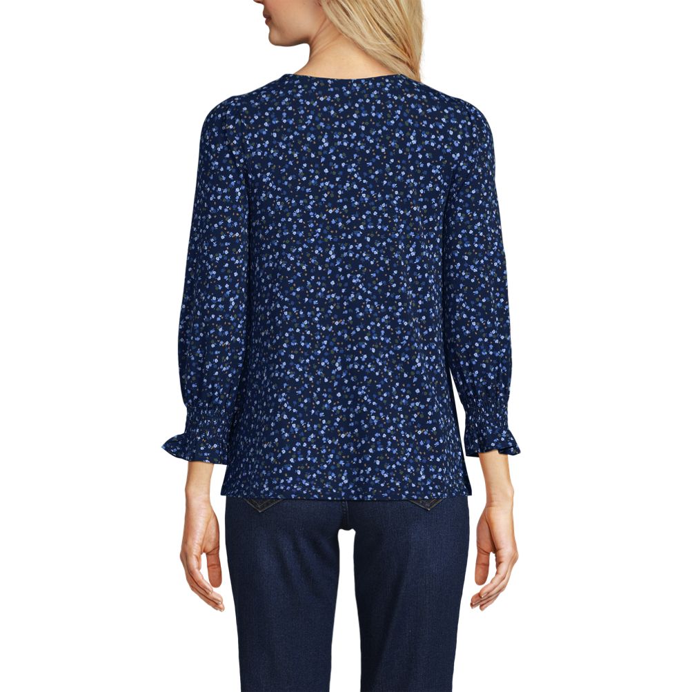 売れ筋商品|||ランズエンド カットソー トップス レディース Women's Plus Size 3/4 Sleeve Lightweight Jersey Button Front Top Black terrazzo dot Women's 3/4 Sleeve Lightweight Jersey Button Front Top