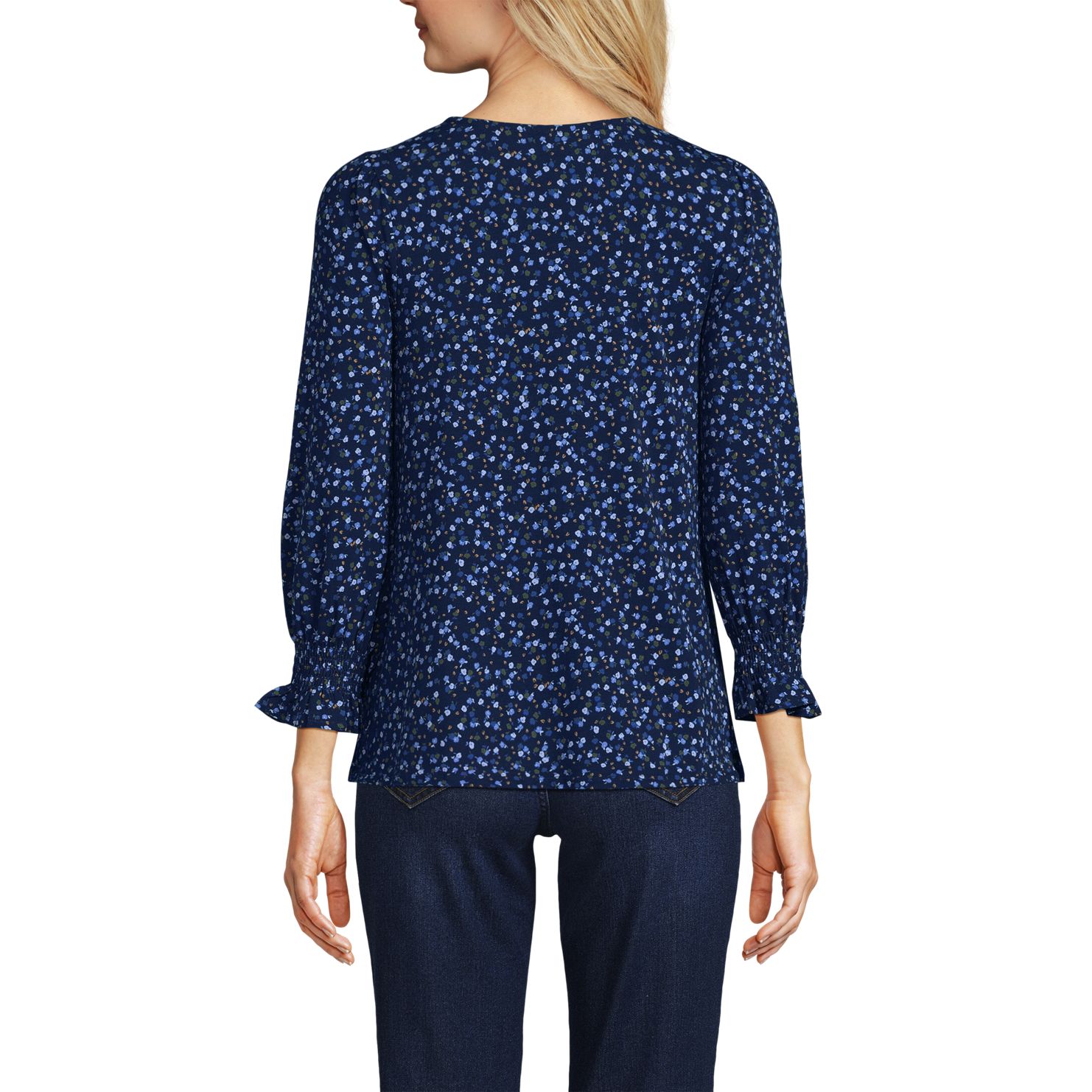 Women's 3/4 Sleeve Lightweight Jersey Button Front Top