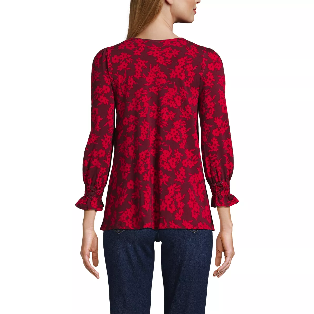 Women's 3/4 Sleeve Lightweight Jersey Button Front Top