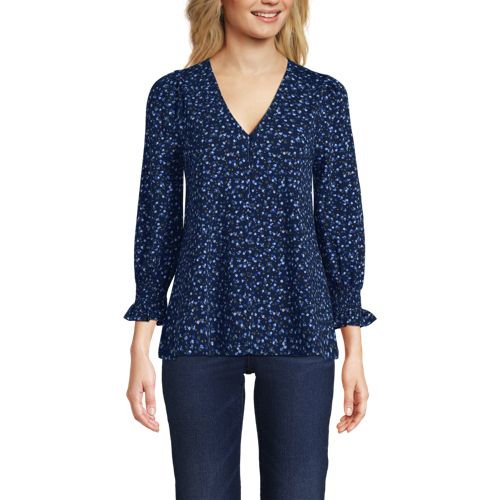 Women's 3/4 Sleeve Lightweight Jersey Button Front Top, Front