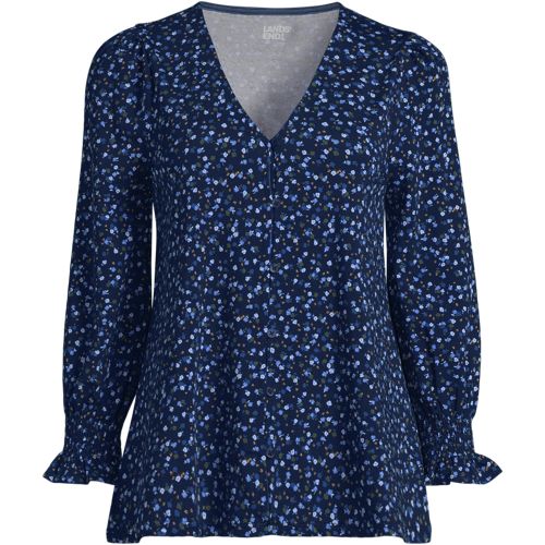 売れ筋商品|||ランズエンド カットソー トップス レディース Women's Plus Size 3/4 Sleeve Lightweight Jersey Button Front Top Light cornflower Lands' End Women's Plus Size 3/4 Sleeve Lightweight Jersey
