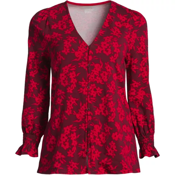 Women's 3/4 Sleeve Lightweight Jersey Button Front Top - primary