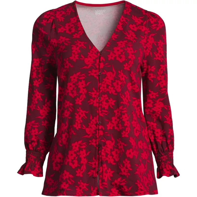 Women's 3/4 Sleeve Lightweight Jersey Button Front Top, Front