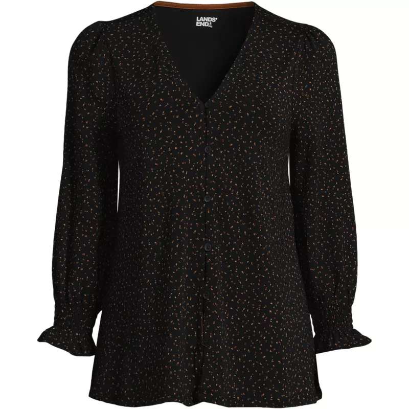Women's Petite 3/4 Sleeve Lightweight Jersey Button Front Top, Front