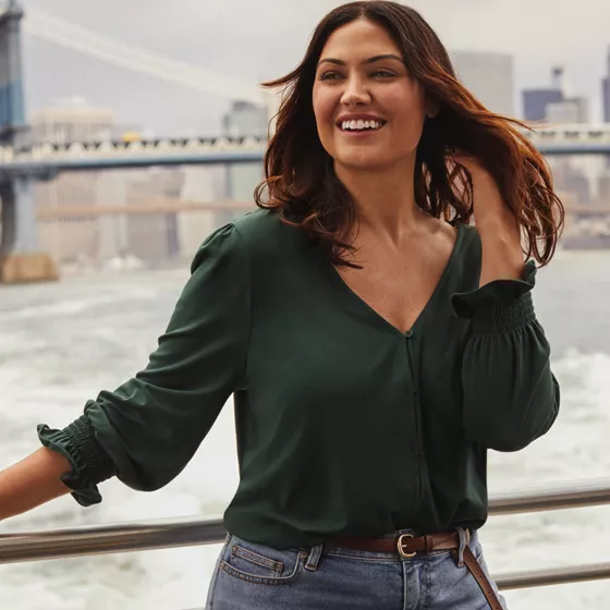 Women's 3/4 Sleeve Lightweight Jersey Button Front Top - primary