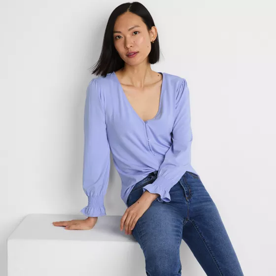 Women's 3/4 Sleeve Lightweight Jersey Button Front Top - primary