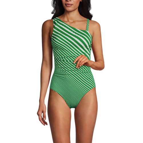 Women's Chlorine Resistant Shirred One Shoulder One Piece Swimsuit Removable Adjustable Strap, alternative image