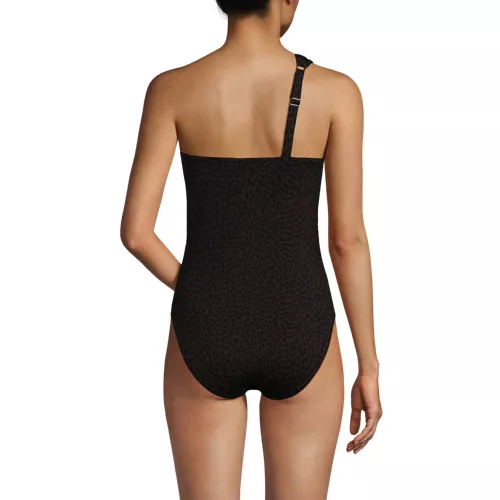 Women's Shirred One Shoulder One Piece Swimsuit, Back